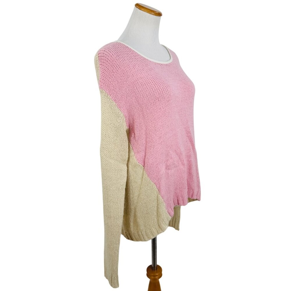 Vtg Y2K Nasty Gal Chunky Pink & Cream Boxy Relaxed Knit Sweater | Soft Girl Twee - Picture 12 of 16